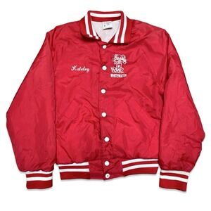 VTG 1980s Aristo Jac Satin Bomber Jacket University Wisconsin Whitewater Warhawk